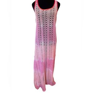 NEW Honey Punch Coral Reef Pink Crochet Sleeveless Boho Beach Coastal Maxi Dress